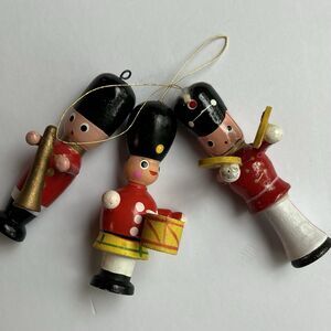 VTG 80s Wooden Christmas Ornament Lot- 3pcs, Kurt Adler Musical Soldiers, 2564